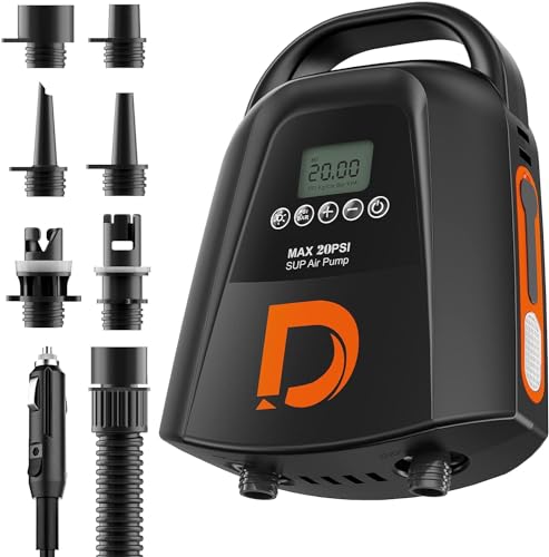Dskeuzeew Rechargeable Paddle Board Pump - 9000mAh Electric SUP Air Pump 20PSI High Pressure with Dual Stage Inflation, Deflation, Auto-Off, Portable Air Pump for Inflatables Paddle Boards, Boats