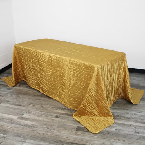 YOUR CHAIR COVERS - 90 x 132 inch Rectangular Crinkle Taffeta Tablecloth - Gold, Rectangle Table Linens for 6 ft Rectangular Tables, Wedding Crushed Table Cloth
