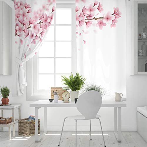 Charmhome Grommet Curtain Pink Cherry Blossom With Branches Garden Art Print Window Curtains Draperies For Bedroom And Living Room, Set Of 2 Panels, 52 By 90-Inch #TOP3
