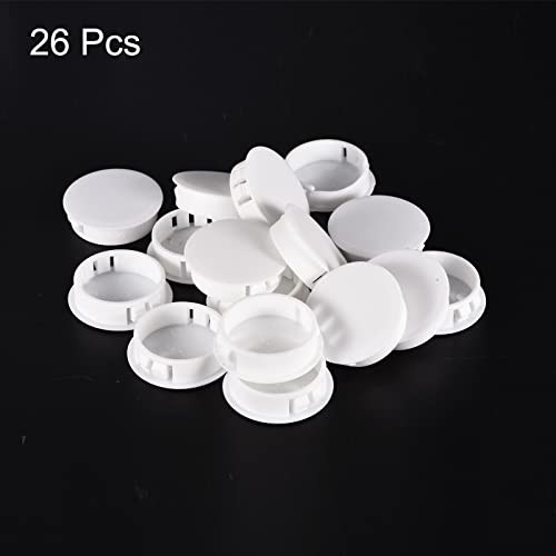 Image of uxcell 1-3 /8 inch Plastic Hole Plugs, 26Pcs Flush Type Panel Round Snap in Fastener Knockout Locking Plugs for Furniture Insert End Caps Panels, White