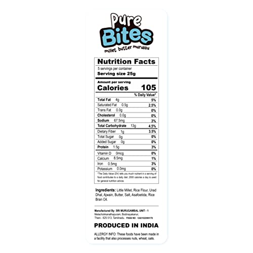 Image of Grami Superfoods Pure Bites Millet Butter Murukku / Chakli - Pack of 4 (500g) | Healthy Indian Snacks | Millet Snacks | No Maida | No Preservative | High Protein & Fiber Snack | Low GI | Healthy Namkeen for Kids & Adults | Weight Loss Namkeen |Sugar Free | Diabetic Friendly Namkeen