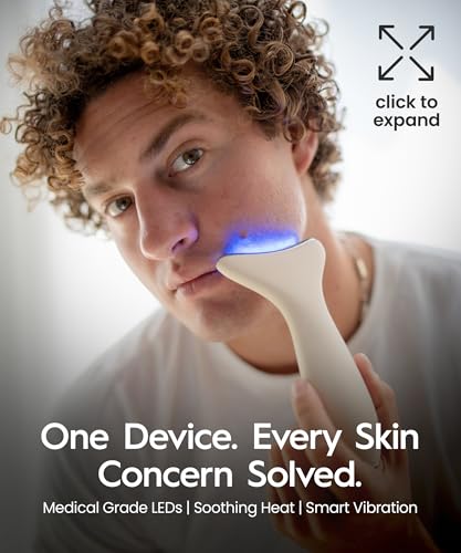 revo genie  3-in-1 face amp neck beauty massager with heat 3 light therapies smart vibration  powerful red light blue light and green light therapy for wrinkles hyperpigmentation acne amp more