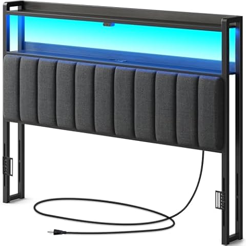 Rolanstar Queen Size Headboard with LED Lights & Storage Cover