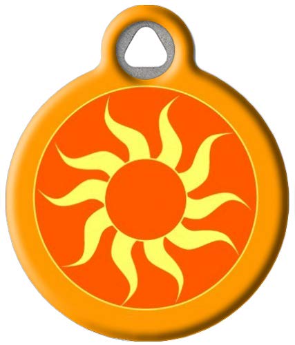 Dog Tag Art Sun, Moon, and Stars Custom Pet ID Tag for Dogs and Cats, Personalized Dog Tag with Customized Identification, Orange Sun, Large (1.25" Diameter)