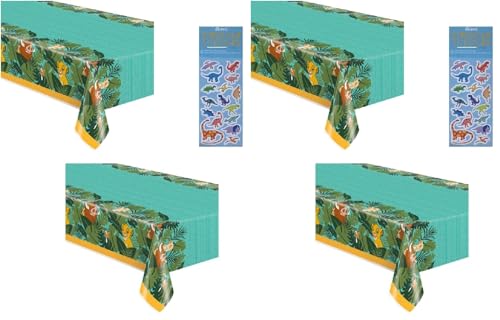 Unique Lion King Birthday Baby Shower Party Supplies Bundle Pack Includes 2 Plastic Table Covers and 1 Dinosaur Sticker Sheet (Pack of 2)