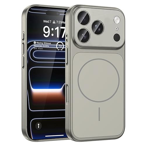 Image of DIZORO Magnetic Case for iPhone 17 Pro Case [Compatible with MagSafe][Built-in Camera Lens Protector] Slim Soft Silicone Bumper Shockproof Metallic Luster Back Cover Phone Case (Titanium)