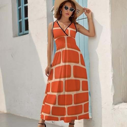 Robe maxi sans manches col V au motif trompe-l'œil briques rouges - 2