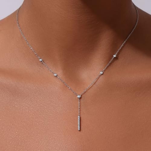 18K White Gold Plated Silver Necklace With Lab Grown Diamond (D-E Color, Round Brilliant Shape, VS Clarity) in 16/18" Length, Gold Jewelry, Necklaces For Women, Gift For Her4