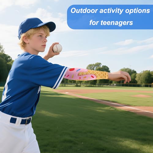 Mikovivi 2 Paar Baseball Armmanschetten mit Eiscreme Motiv, Sonnenschutz und Kühlende Kompressionsmanschetten für Jugendliche und Erwachsene Baseball Fußball Outdoor Sportzubehör