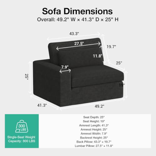 Image of Novilla Deep Seat Modular Sectional Sofa, Removable Washable Covers, Cloud Couch with Lumbar Pillows, Chenille Boneless Sectional Couch Dark Gray, No Assembly Required, Left-Arm Chair