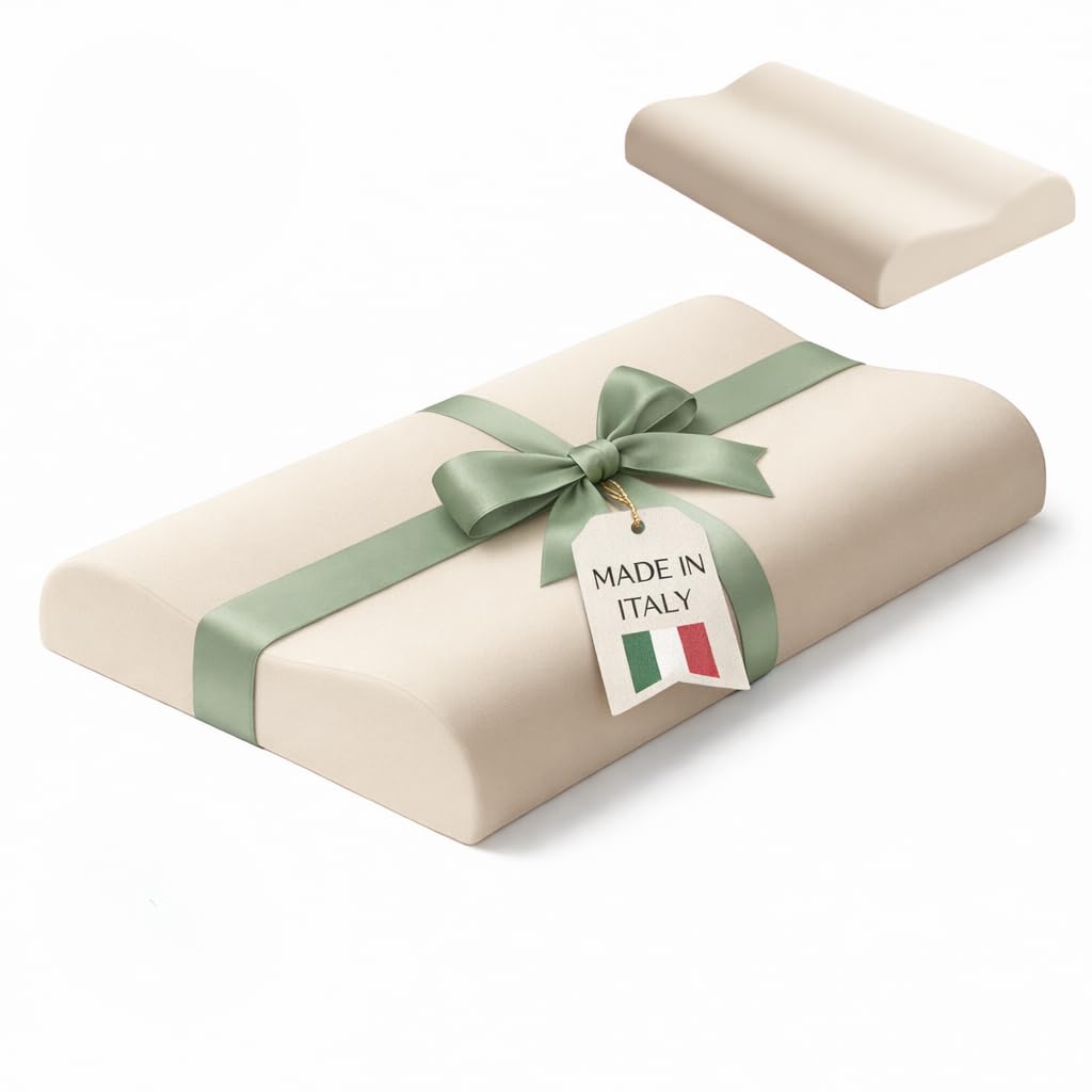 LOTAMI Cuscino Cervicale Ortopedico Memory Foam – Dispositivo Medico Classe 1 – Guanciale Ergonomico Doppia Onda per Dolore a Collo e Spalle, Traspirante e Anallergico