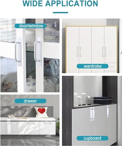 Image of Adhesive Cabinet Handles, Self-Stick Instant Cabinet Handles Alloy No Drilling Push Pull Handles Helper for Kitchen Cabinet Drawer Window Sliding Closet (Silver, 2 Pcs)