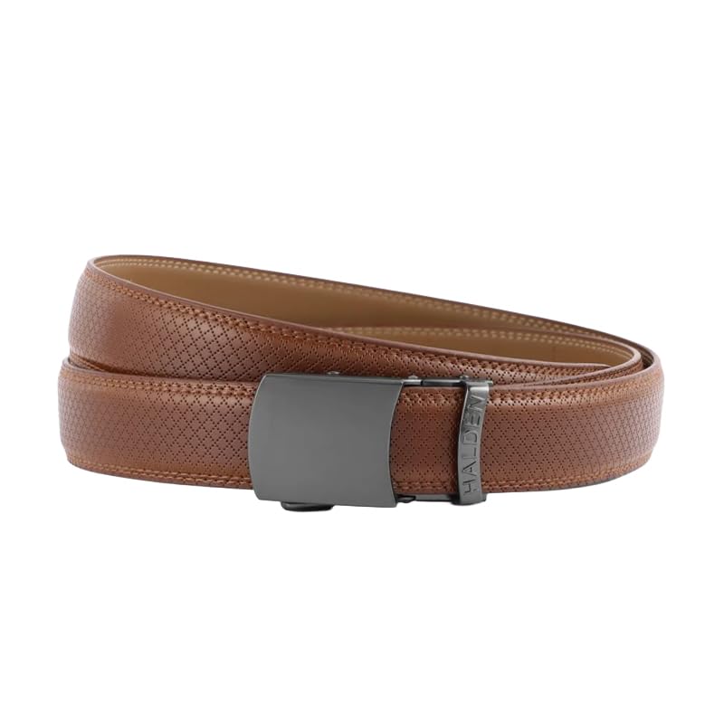 Image of HALDEN THEO Tan Belt For Men Leather Original (Adjustable Fits Up to 44 Inch Waist) Ratchet Strap with Classic Buckle & Magnetic Auto-lock