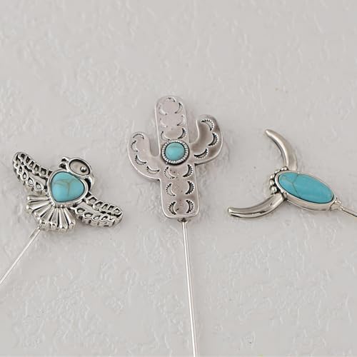 Image of Alilang 3Pcs Vintage Style 5 Inches Long Handle Hat and Lapel Pins with Flexible Bendable Design for Secure Fit on Hats, Scarves, and Suits