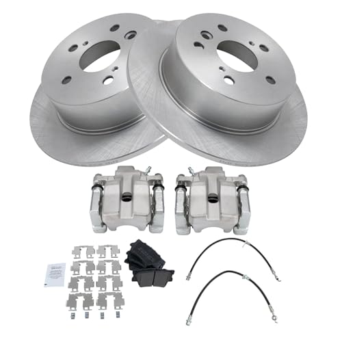 Image of TRQ Rear Brake Pad and Rotor Set Semi Metallic Rotors Calipers Compatible with 2007-2012 Lexus ES350 2008-2012 Toyota Avalon 2007-2011 Camry