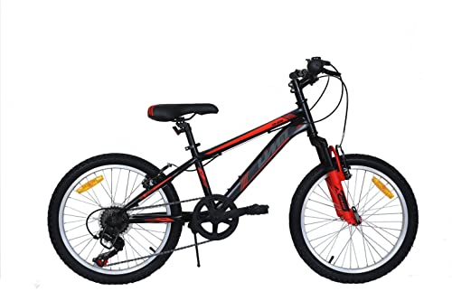 DEPORBIKES®️ Bicicleta 20 Pulgadas para niño 6-10 años | Bicicleta de 6 velocidades + Suspensión Delantera + Frenos V-Break | Bicicleta Infantil Segura para niños aventureros (Gris-Rojo)