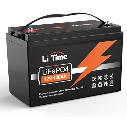 LiTime Bateria Litio 12V 100Ah, Hasta 15000 Ciclos y 10 Años de Vida, Batería Lifepo4 con 100A BMS, Baterias Solares para Caravana Energía de Respaldo Aplicación Fuera Red Barco Motor de Arrastre