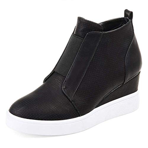ECOSWAY Mujer Plataforma Cuña Zapatillas Botines Tobillo Tacones Zapatos Moda   Negro, 38
