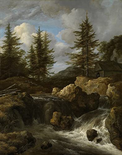 Image sur Toile Nordique Peinture paysage rocheux cascade Jacob Van Ruisdael 60x90