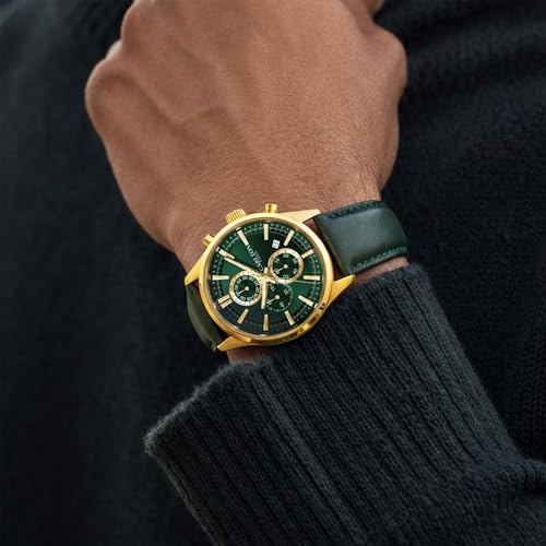Image of Carlton London Windsor Men Analog Watch, Round Dial, Leather Strap, Quartz Movement, 43 mm Case, Slim Design, Lightweight Comfort, 30M Water Resistant, Casual Formal Wear