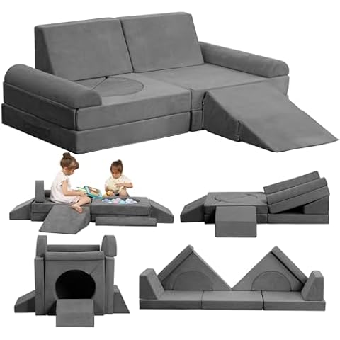HAHASOLE Kids Couch, 12PCS Modular Kids Play Couch, Toddler Couch for Playroom, Convertible Kids Foam Climbing Play Set, Imaginative Creative Play Sofa for Boys & Girls, Play Couch for Toddlers Cover