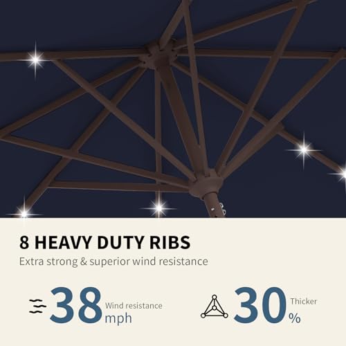 Image of 9FT Patio Umbrella with Solar Lights,Outdoor Market Umbrella with Tilt and Crank, LED Lighted Table Umbrella for Garden,Deck,Backyard,Pool,Beach (Navy)