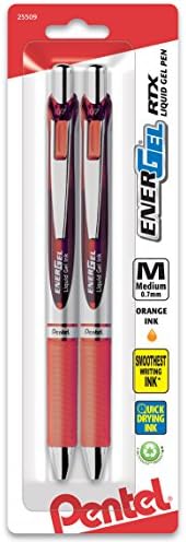 Pentel EnerGel RTX Retractable Liquid Gel Pen, Medium Line, Metal Tip, Orange Ink, 2-Pack (BL77BP2F)