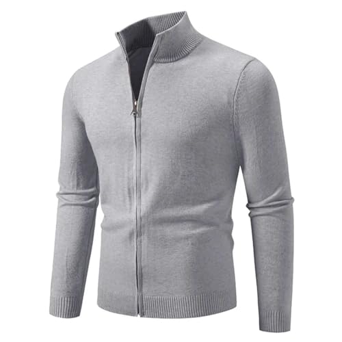 Men's Stand Collar Cardigan Solid Color Slim Fit Zipper Knitted Sweatercoat ，Men Long Sleeve Sweater Cardigan3