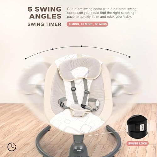 Image of BAYBEE Electric Baby Swing Cradle for New Born Baby | Rocker for Babies with Adjustable Speed & Safety Belt | Automatic Swing Cradle with Mosquito Net, Music & Toys for Infant Boys Girls (Beige)