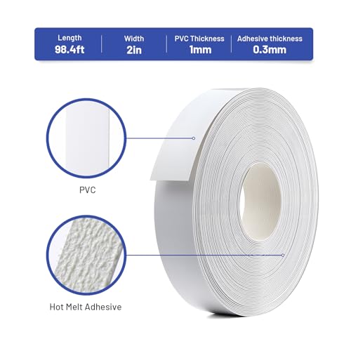 Image of PVC Edge Banding 2 inch x 100ft Veneer Edge Banding White with Hot Melt Adhesive Pre - glued Iron on Edging Tape Trim for Cabinet Plywood Repairs and Furniture Restoration