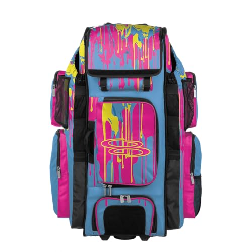 Boombah Superpack XL Rolling Bat Bag - Telescopic Handle - Holds 8 Bats - Wheeled Version - Graffiti Drip Columbia/Fluorescent Pink/Fluorescent Yellow