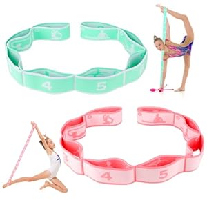 Zuimei 2Pcs Stretching Bands Gymnastics Stretch Band Yoga Straps with 8 Adjustable Loops for Stretching, Leg Stretcher Strap Yoga Pull Strap Flexstrap for Pilates,Dance,Gymnastics Exercise
