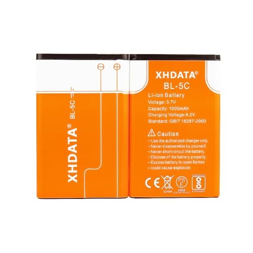 Image of XHDATA BL-5C Battery 3.7V 1000mAh Rechargeable Battery Large Capacity for Radio for Home with Current Protection 2 Pieces (Orange)