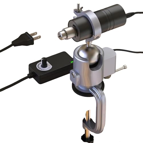 Mini Wood Lathe Beads Polishing Machine, with Stepless Speed Adjustment, 5 Polishing Heads, 5 Rounding Tools, 6 Fixing Pins & Sandpaper, For Desktop Supports Wood Sawing