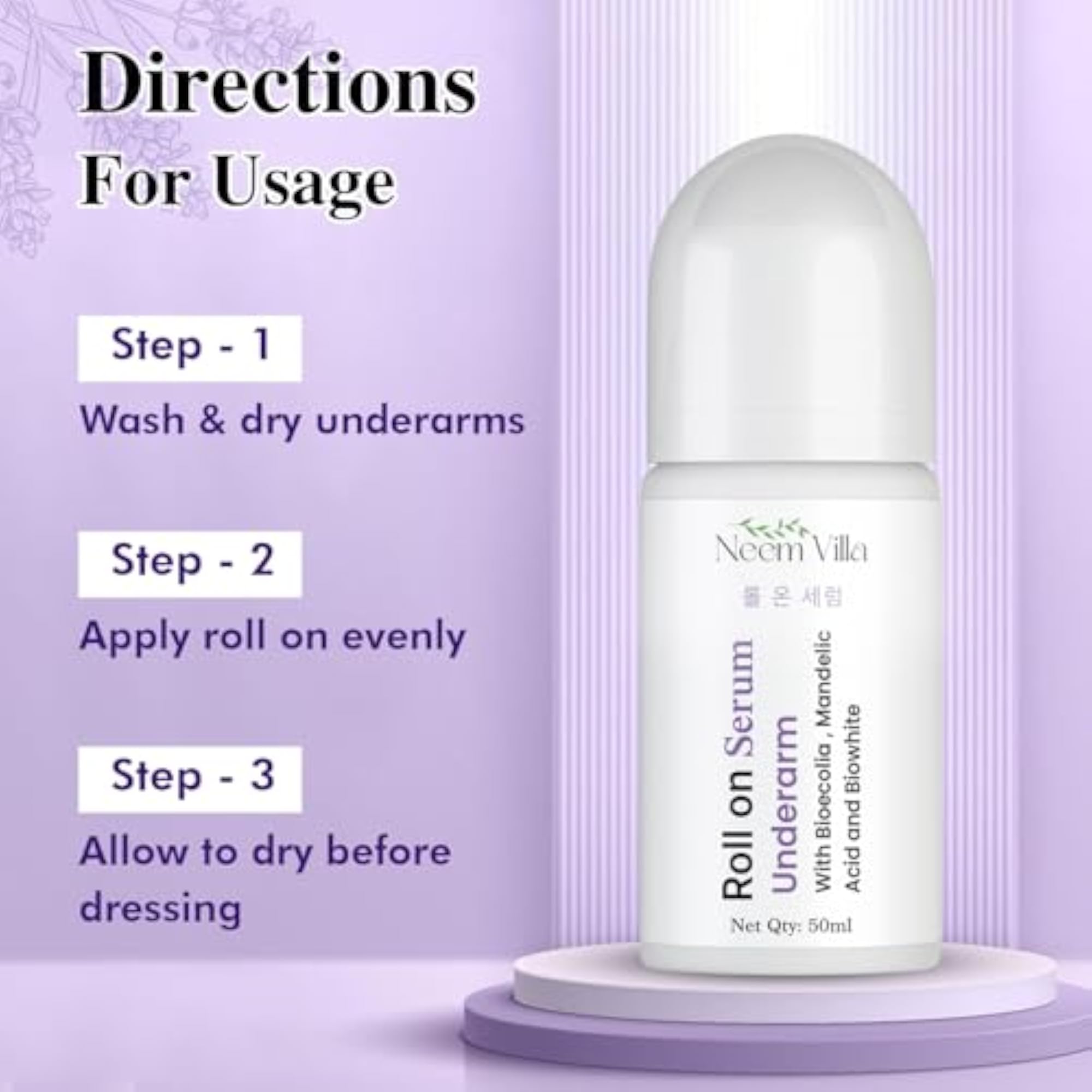 Neem Villa Clear Aura Roll On Serum Deodorant for Women & Men, Long Lasting