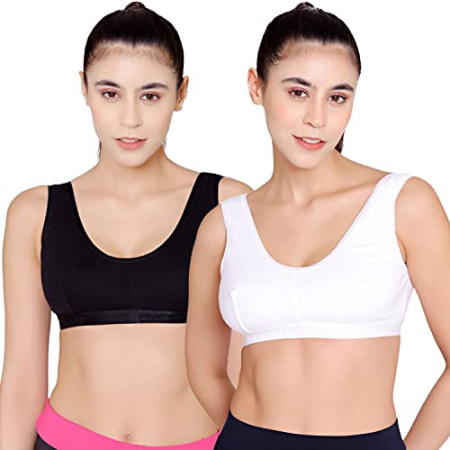Image of BODYCARE Women's Cotton & Spandex Non-Padded Non-Wired Sports Bra (Pack of 2)
