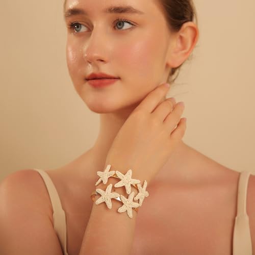 Handmade Raffia Starfish Cuff Bracelet for Women - Colorful Adjustable Wide Open Bangle, Statement Tropical Beach Jewelry2