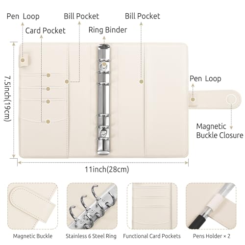 Image of SKYDUE Budget Binder with 8pcs Zipper Envelopes, Money Organizer for Cash with 12pcs Expense Budget Sheets & 24 Blak Sticky Labels, Budget Book with Cash Envelopes (Creamy Oatmeal)