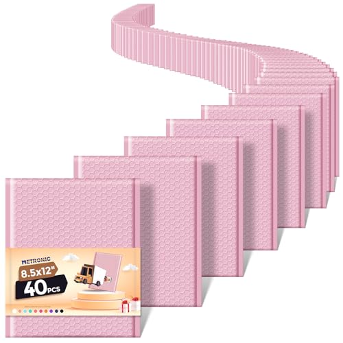 METRONIC 8.5 x 12 Bubble Mailers 40 Pack, Light Pink Bubble Mailers, Strong Adhesion Padded Envelope, Shipping Envelope Bubble Mailer, Bubble Envelopes for clothing, Bubble Mailer Usable Size 8.5 x 11