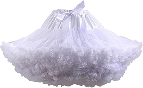 Lowime Women's A Line Ruffle Tutu Petticoats Candy Color Puff Crinoline White