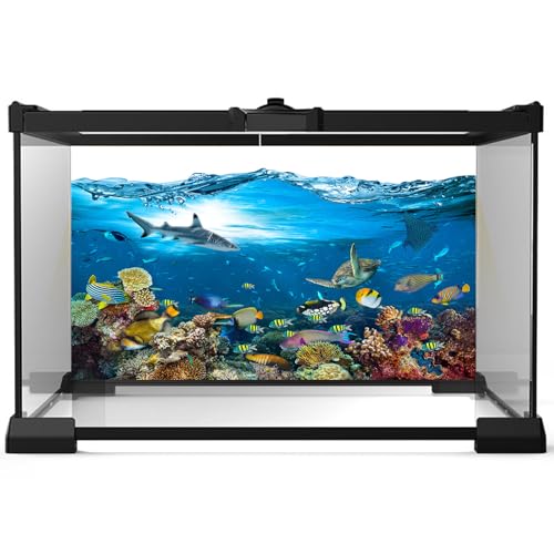 Image of Ocean Aquarium Background Underwater Tropical Fish Coral Reef Terrarium Background Under The Sea World Theme Fish Tank Background Turtle Shark Blue Sea Fish Tank Backdrop Coral Tank Decors 72x16in