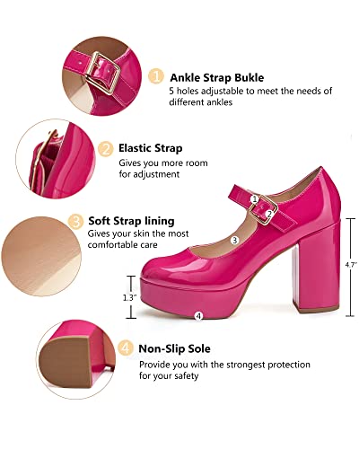 Image of Coutgo Womens' T-Strap Round Toe Chunky Platform Heels Patent Mary Jane Dress Shoes