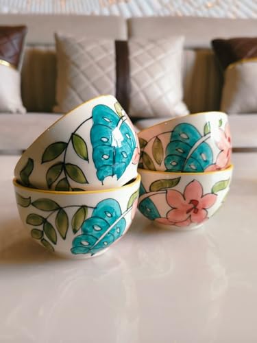 Image of Niyara Stoneware Handmade Ceramic Stylish Premium Serving Bowls /Salad Tray Microwave Dishwasher Safe (Yellow Floral Bowl)