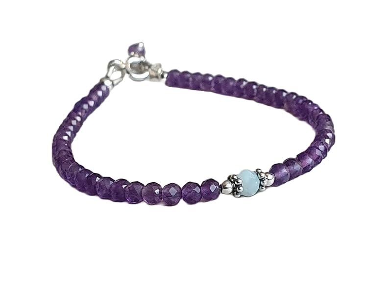 Bracelet fin aigue-marine et argent sterling facetté haut de gamme