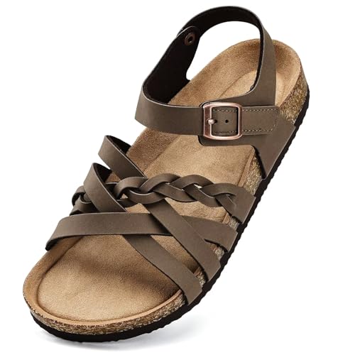 Image of Torotto Girls Sandals with Cork Footbed Adjustable Buckle Casual Slides Sandals Open Toes Flat for Kids Toddler