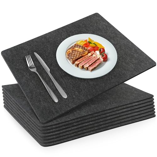 SOSMAR Pack of 8 Premium Felt Placemats, 44 x 32 cm, Washable Place Mats, Made of 4 mm Thick Felt, Place Mats, Felt Coasters for Dining Table, Table Mats (8 Pieces/Anthracite)