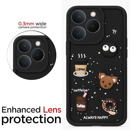 Image of Bintage Case Cute Fun Taddy| 3D Ball Bear| Donut| Coffee Rubber Case Full Body & Camera Protection Back Cover Compatible for Realme Narzo 90 5G - Black