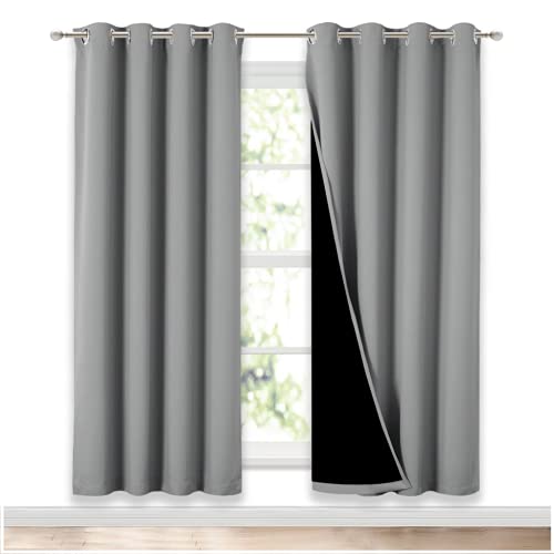 Image of NICETOWN Full Shade Curtain Panels, Pair of Energy Smart & Noise Blocking Out Blackout Drapes for Dining Room Window, Thermal Insulated Guest Room Lined Window Dressing(Silver Grey, 52 x 72 inch)