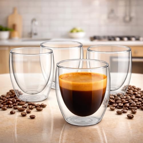 Conjunto 4 Xícaras de Vidro Borossilicato 180ml Parede Dupla – Co...