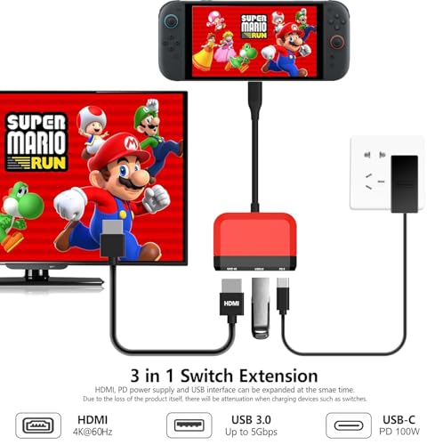 Image of Switch Dock for Nintendo Switch 2 /Switch /OLED, 3-in-1 Portable TV Dock with 4K@60Hz HDMI USB 3.0 Port USB C PD 100W Charging,Mini Travel Dock Replacement for Switch Docking Station,
